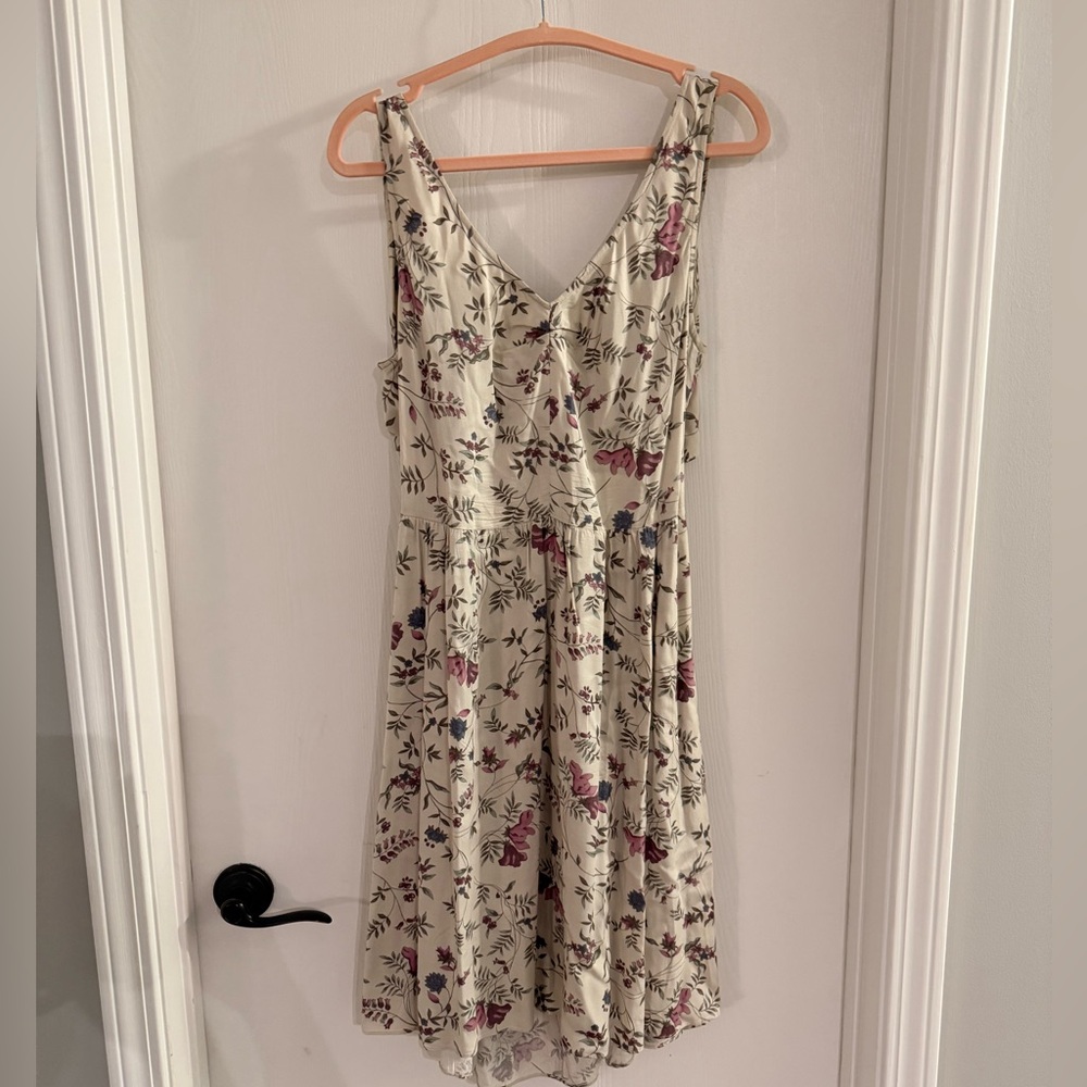 Rachel Roy L Open Back V-Neck Cream Sundress with Pink & Green Print